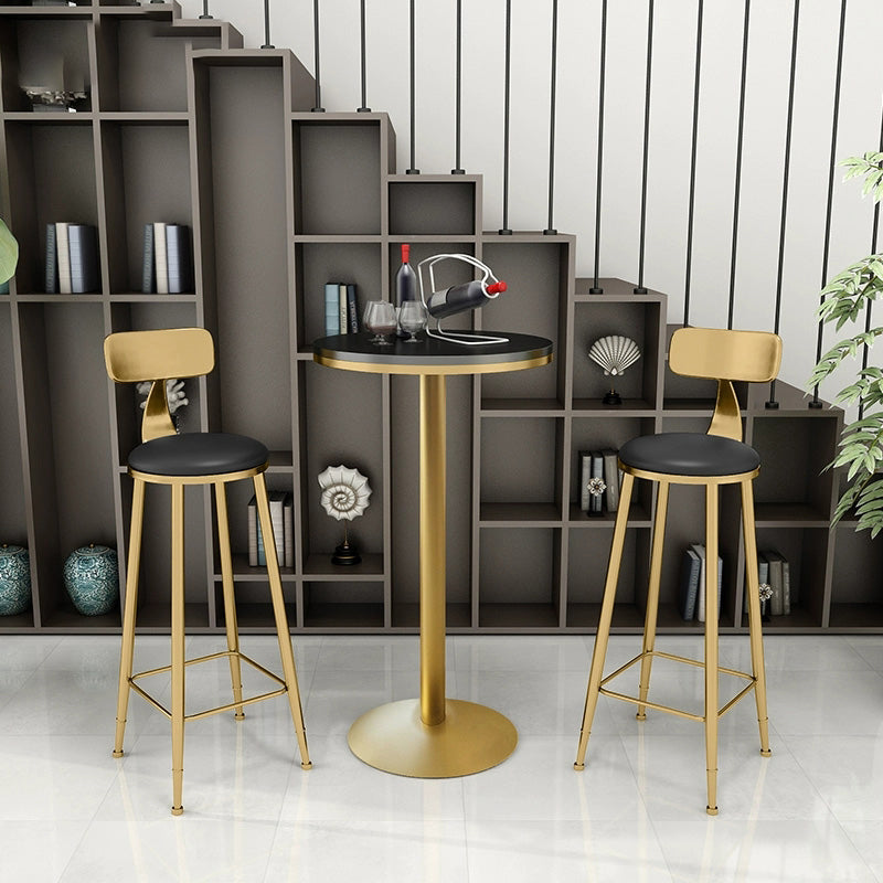 Glam Iron Bar Dining Table Faux Marble Gold Indoor Bistro Table with Single Pedestal 21.7"L x 21.7"W x 29.5"H Black Round Clearhalo 'Bar Furniture' 'Bar Tables' 'bar_tables' 'furn' 'furn_bar_tables' 'Furniture' 'furniture_bar_tables' 'Kitchen & Dining Furniture' 4952501