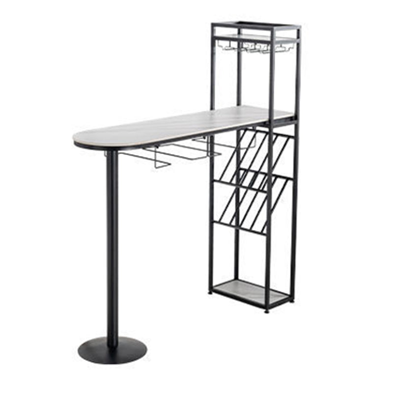 White Stone Bar Table Contemporary Bar Dining Table with Sled Base Black Without Chairs Clearhalo 'Bar Furniture' 'Bar Tables' 'bar_tables' 'furn' 'furn_bar_tables' 'Furniture' 'furniture_bar_tables' 'Kitchen & Dining Furniture' 4952512