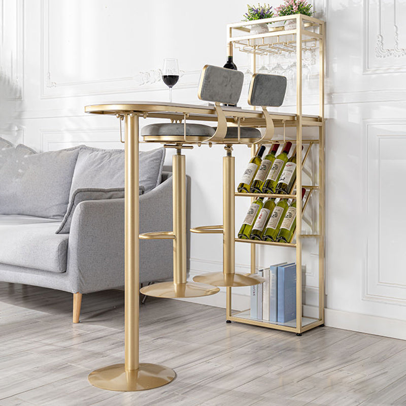 White Stone Bar Table Contemporary Bar Dining Table with Sled Base 63"L x 15.7"W x 41.3"H Gold Without Chairs Clearhalo 'Bar Furniture' 'Bar Tables' 'bar_tables' 'furn' 'furn_bar_tables' 'Furniture' 'furniture_bar_tables' 'Kitchen & Dining Furniture' 4952515