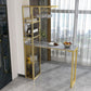 Modern Iron Bistro Table Stone Top Rectangle Indoor Bar Dining Table with Wine Rack 47.2"L x 15.7"W x 41.3"H Gold Gray Clearhalo 'Bar Furniture' 'Bar Tables' 'bar_tables' 'furn' 'furn_bar_tables' 'Furniture' 'furniture_bar_tables' 'Kitchen & Dining Furniture' 4952542