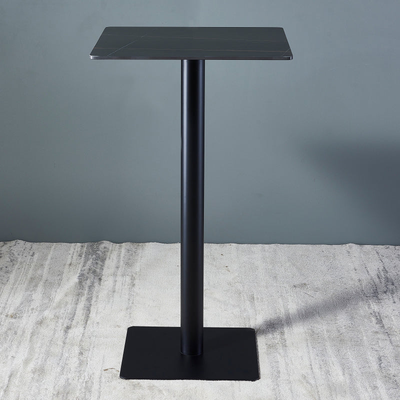 Industrial Black Iron Bar Dining Table Stone Top Engineered Wood Indoor Bistro Table 23.6"L x 23.6"W x 41.3"H Black Square Clearhalo 'Bar Furniture' 'Bar Tables' 'bar_tables' 'furn' 'furn_bar_tables' 'Furniture' 'furniture_bar_tables' 'Kitchen & Dining Furniture' 4952560