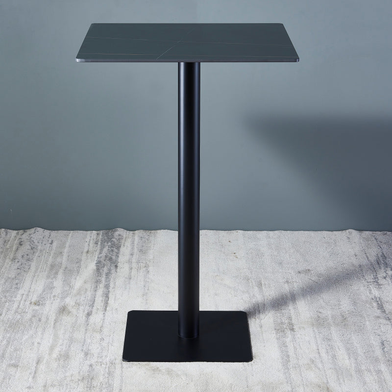 Industrial Black Iron Bar Dining Table Stone Top Engineered Wood Indoor Bistro Table 27.6"L x 27.6"W x 41.3"H Black Square Clearhalo 'Bar Furniture' 'Bar Tables' 'bar_tables' 'furn' 'furn_bar_tables' 'Furniture' 'furniture_bar_tables' 'Kitchen & Dining Furniture' 4952562