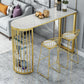 Glam Gold Iron Bar Dining Table White Stone Top Indoor Bistro Table with Shelf 78.7"L x 15.7"W x 41.3"H Faux Marble Without Chairs Clearhalo 'Bar Furniture' 'Bar Tables' 'bar_tables' 'furn' 'furn_bar_tables' 'Furniture' 'furniture_bar_tables' 'Kitchen & Dining Furniture' 4952600
