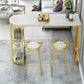 Glam Gold Iron Bar Dining Table White Stone Top Indoor Bistro Table with Shelf 63"L x 15.7"W x 41.3"H Faux Marble Without Chairs Clearhalo 'Bar Furniture' 'Bar Tables' 'bar_tables' 'furn' 'furn_bar_tables' 'Furniture' 'furniture_bar_tables' 'Kitchen & Dining Furniture' 4952602