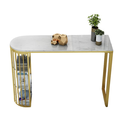 Glam Gold Iron Bar Dining Table White Stone Top Indoor Bistro Table with Shelf Without Chairs Clearhalo 'Bar Furniture' 'Bar Tables' 'bar_tables' 'furn' 'furn_bar_tables' 'Furniture' 'furniture_bar_tables' 'Kitchen & Dining Furniture' 4952604