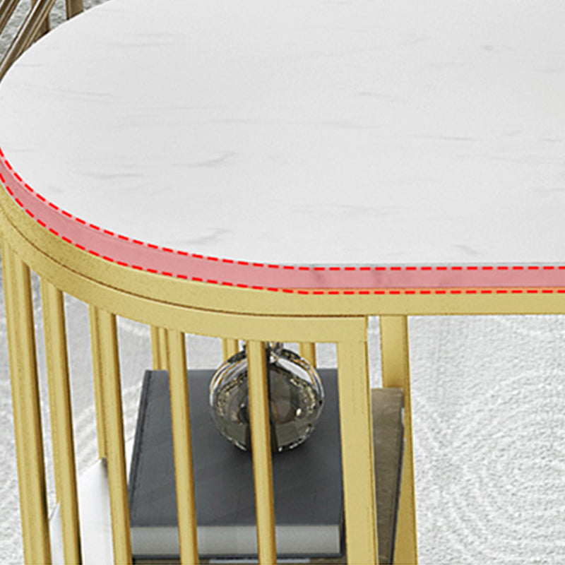 Glam Gold Iron Bar Dining Table White Stone Top Indoor Bistro Table with Shelf Clearhalo 'Bar Furniture' 'Bar Tables' 'bar_tables' 'furn' 'furn_bar_tables' 'Furniture' 'furniture_bar_tables' 'Kitchen & Dining Furniture' 4952605