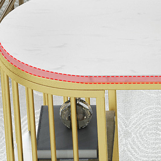 Glam Gold Iron Bar Dining Table White Stone Top Indoor Bistro Table with Shelf Clearhalo 'Bar Furniture' 'Bar Tables' 'bar_tables' 'furn' 'furn_bar_tables' 'Furniture' 'furniture_bar_tables' 'Kitchen & Dining Furniture' 4952605