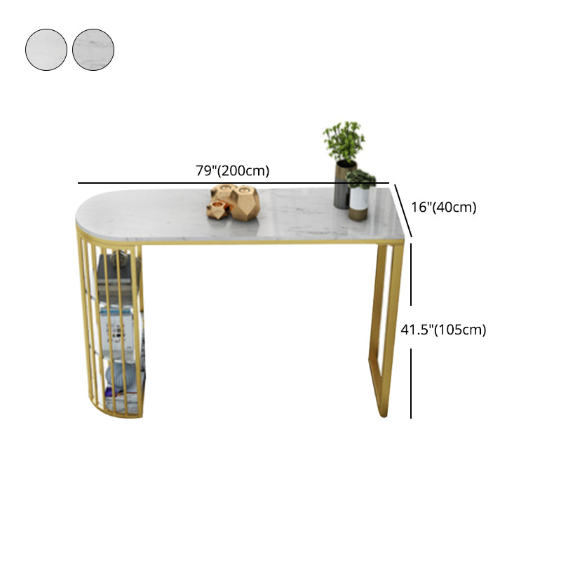 Glam Gold Iron Bar Dining Table White Stone Top Indoor Bistro Table with Shelf Clearhalo 'Bar Furniture' 'Bar Tables' 'bar_tables' 'furn' 'furn_bar_tables' 'Furniture' 'furniture_bar_tables' 'Kitchen & Dining Furniture' 4952612