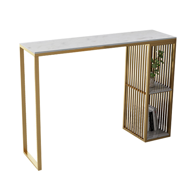 Contemporary Bar Dining Table Stone Rectangle Bar Table with Sled Base Gold Without Chairs Clearhalo 'Bar Furniture' 'Bar Tables' 'bar_tables' 'furn' 'furn_bar_tables' 'Furniture' 'furniture_bar_tables' 'Kitchen & Dining Furniture' 4952614