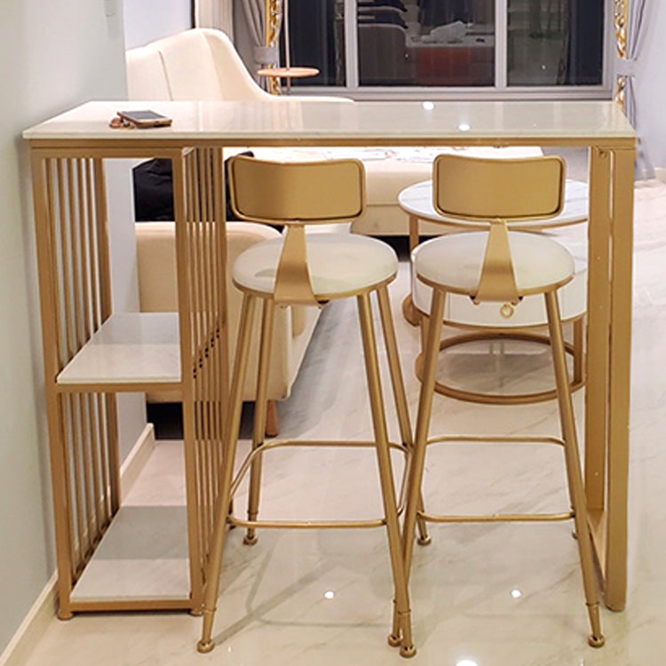 Contemporary Bar Dining Table Stone Rectangle Bar Table with Sled Base 47.2"L x 15.7"W x 41.3"H Gold Without Chairs Clearhalo 'Bar Furniture' 'Bar Tables' 'bar_tables' 'furn' 'furn_bar_tables' 'Furniture' 'furniture_bar_tables' 'Kitchen & Dining Furniture' 4952617