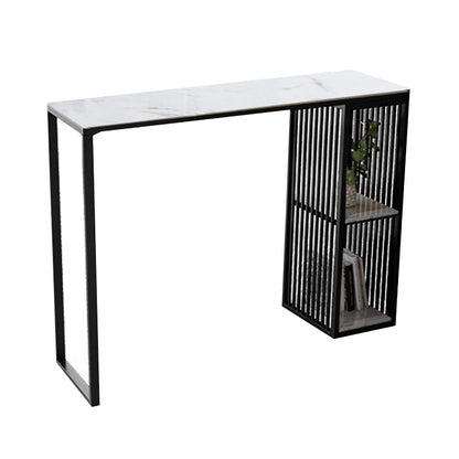 Contemporary Bar Dining Table Stone Rectangle Bar Table with Sled Base Black Without Chairs Clearhalo 'Bar Furniture' 'Bar Tables' 'bar_tables' 'furn' 'furn_bar_tables' 'Furniture' 'furniture_bar_tables' 'Kitchen & Dining Furniture' 4952618