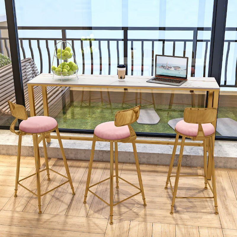 Traditional Luxury Bar Dining Table Stone Rectangle Bar Table with Trestle Base 78.7"L x 15.7"W x 41.3"H White Without Chairs Clearhalo 'Bar Furniture' 'Bar Tables' 'bar_tables' 'furn' 'furn_bar_tables' 'Furniture' 'furniture_bar_tables' 'Kitchen & Dining Furniture' 4952627