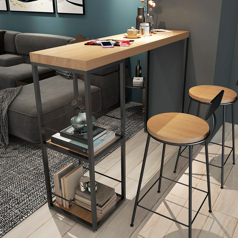 Pine Wood Bar Dining Table Modern Bar Table with Double Pedestal for Dining Room Balcony 63"L x 15.7"W x 41.3"H Rectangular Without Chairs Clearhalo 'Bar Furniture' 'Bar Tables' 'bar_tables' 'furn' 'furn_bar_tables' 'Furniture' 'furniture_bar_tables' 'Kitchen & Dining Furniture' 4952664