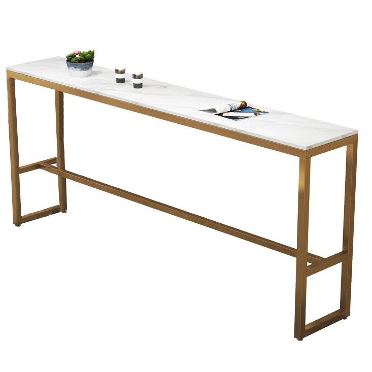 White Stone Bar Table Traditional Luxury Bar Table with Gold Trestle Base Without Chairs Clearhalo 'Bar Furniture' 'Bar Tables' 'bar_tables' 'furn' 'furn_bar_tables' 'Furniture' 'furniture_bar_tables' 'Kitchen & Dining Furniture' 4952692