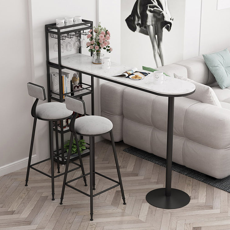 Modern Iron Bistro Table Faux Marble Top Indoor Bar Dining Table with Wine Rack 70.9"L x 15.7"W x 41.3"H Black-White Without Chairs Clearhalo 'Bar Furniture' 'Bar Tables' 'bar_tables' 'furn' 'furn_bar_tables' 'Furniture' 'furniture_bar_tables' 'Kitchen & Dining Furniture' 4952705