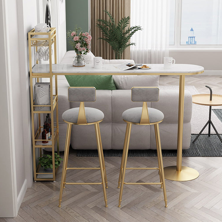 Modern Iron Bistro Table Faux Marble Top Indoor Bar Dining Table with Wine Rack 70.9"L x 15.7"W x 41.3"H Gold-White Without Chairs Clearhalo 'Bar Furniture' 'Bar Tables' 'bar_tables' 'furn' 'furn_bar_tables' 'Furniture' 'furniture_bar_tables' 'Kitchen & Dining Furniture' 4952706