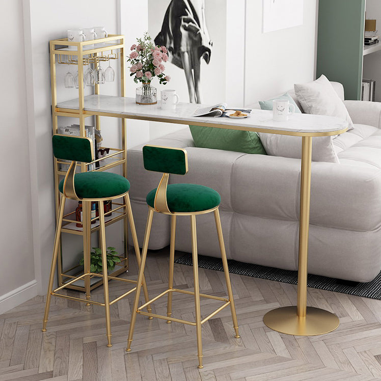 Modern Iron Bistro Table Faux Marble Top Indoor Bar Dining Table with Wine Rack 55.1"L x 15.7"W x 41.3"H Gold-White Without Chairs Clearhalo 'Bar Furniture' 'Bar Tables' 'bar_tables' 'furn' 'furn_bar_tables' 'Furniture' 'furniture_bar_tables' 'Kitchen & Dining Furniture' 4952708