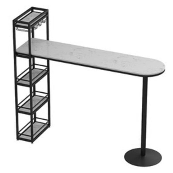 Modern Iron Bistro Table Faux Marble Top Indoor Bar Dining Table with Wine Rack Black-White Without Chairs Clearhalo 'Bar Furniture' 'Bar Tables' 'bar_tables' 'furn' 'furn_bar_tables' 'Furniture' 'furniture_bar_tables' 'Kitchen & Dining Furniture' 4952709