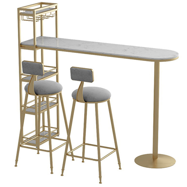 Modern Iron Bistro Table Faux Marble Top Indoor Bar Dining Table with Wine Rack Clearhalo 'Bar Furniture' 'Bar Tables' 'bar_tables' 'furn' 'furn_bar_tables' 'Furniture' 'furniture_bar_tables' 'Kitchen & Dining Furniture' 4952712