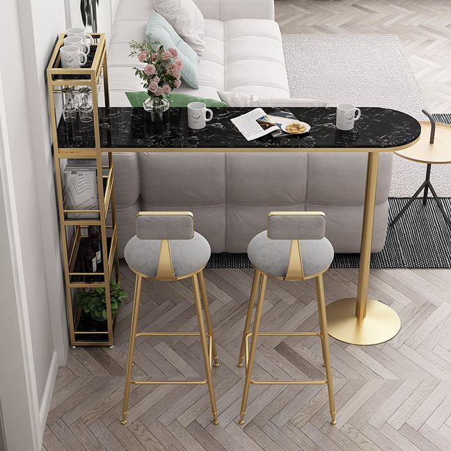 Modern Iron Bistro Table Faux Marble Top Indoor Bar Dining Table with Wine Rack Clearhalo 'Bar Furniture' 'Bar Tables' 'bar_tables' 'furn' 'furn_bar_tables' 'Furniture' 'furniture_bar_tables' 'Kitchen & Dining Furniture' 4952714