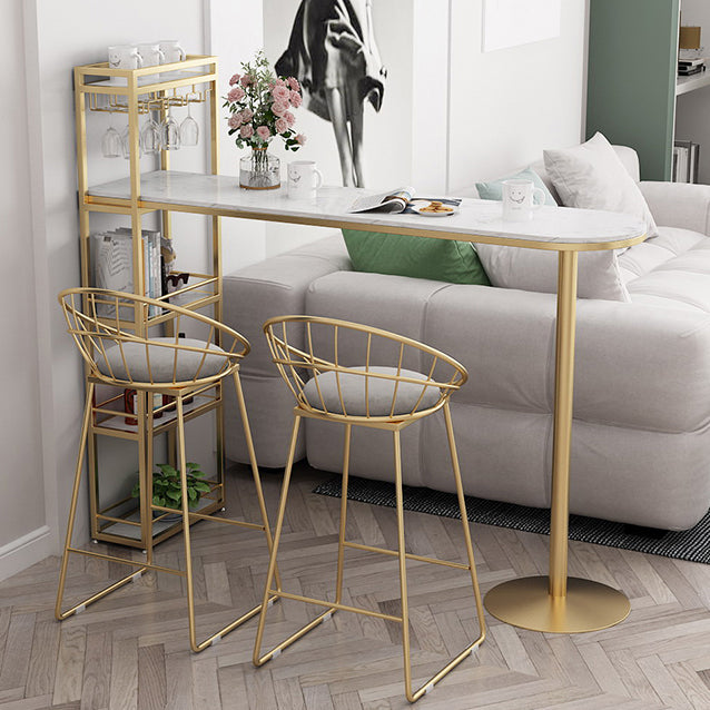 Modern Iron Bistro Table Faux Marble Top Indoor Bar Dining Table with Wine Rack Clearhalo 'Bar Furniture' 'Bar Tables' 'bar_tables' 'furn' 'furn_bar_tables' 'Furniture' 'furniture_bar_tables' 'Kitchen & Dining Furniture' 4952715