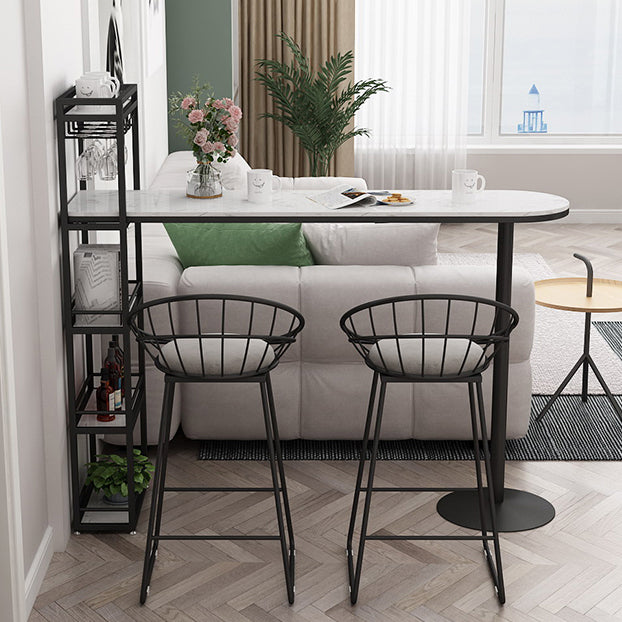 Modern Iron Bistro Table Faux Marble Top Indoor Bar Dining Table with Wine Rack Clearhalo 'Bar Furniture' 'Bar Tables' 'bar_tables' 'furn' 'furn_bar_tables' 'Furniture' 'furniture_bar_tables' 'Kitchen & Dining Furniture' 4952717