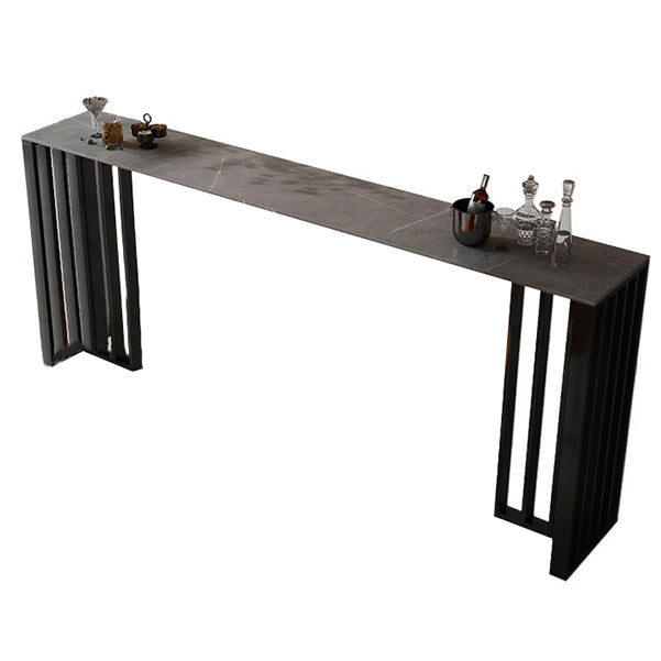 Industrial Style Bar Table 42-inch Height Stone Top and Steel Base Pub Table Gray Without Chairs Clearhalo 'Bar Furniture' 'Bar Tables' 'bar_tables' 'furn' 'furn_bar_tables' 'Furniture' 'furniture_bar_tables' 'Kitchen & Dining Furniture' 4952729