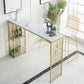 Glam Iron Bar Dining Table White Faux Marble Top Rectangle Indoor Bistro Table with Shelf 55.1"L x 15.7"W x 41.3"H Without Chairs Clearhalo 'Bar Furniture' 'Bar Tables' 'bar_tables' 'furn' 'furn_bar_tables' 'Furniture' 'furniture_bar_tables' 'Kitchen & Dining Furniture' 4952742