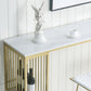 Glam Iron Bar Dining Table White Faux Marble Top Rectangle Indoor Bistro Table with Shelf Clearhalo 'Bar Furniture' 'Bar Tables' 'bar_tables' 'furn' 'furn_bar_tables' 'Furniture' 'furniture_bar_tables' 'Kitchen & Dining Furniture' 4952744