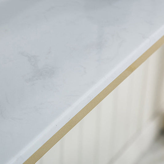 Glam Iron Bar Dining Table White Faux Marble Top Rectangle Indoor Bistro Table with Shelf Clearhalo 'Bar Furniture' 'Bar Tables' 'bar_tables' 'furn' 'furn_bar_tables' 'Furniture' 'furniture_bar_tables' 'Kitchen & Dining Furniture' 4952745