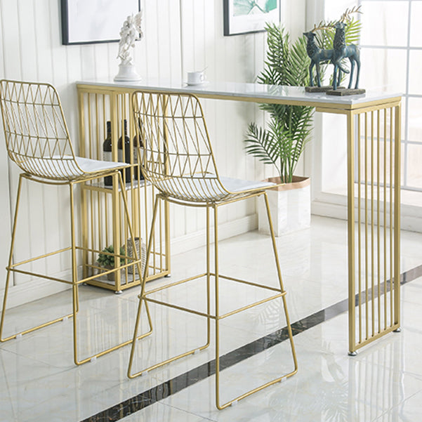 Glam Iron Bar Dining Table White Faux Marble Top Rectangle Indoor Bistro Table with Shelf Clearhalo 'Bar Furniture' 'Bar Tables' 'bar_tables' 'furn' 'furn_bar_tables' 'Furniture' 'furniture_bar_tables' 'Kitchen & Dining Furniture' 4952749