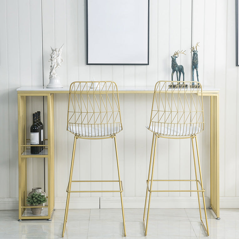Glam Iron Bar Dining Table White Faux Marble Top Rectangle Indoor Bistro Table with Shelf Clearhalo 'Bar Furniture' 'Bar Tables' 'bar_tables' 'furn' 'furn_bar_tables' 'Furniture' 'furniture_bar_tables' 'Kitchen & Dining Furniture' 4952750
