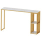 Stone Bar Dining Table Modern Rectangle Bar Table with Double Pedestal for Balcony Gold White Clearhalo 'Bar Furniture' 'Bar Tables' 'bar_tables' 'furn' 'furn_bar_tables' 'Furniture' 'furniture_bar_tables' 'Kitchen & Dining Furniture' 4952763