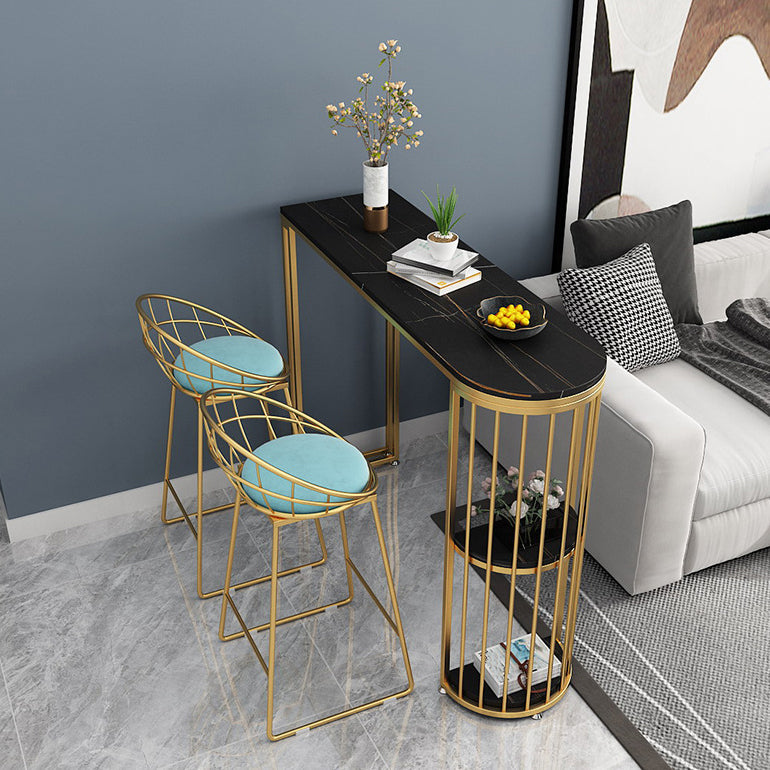 Glam Iron Bistro Table Stone Top Indoor Bar Dining Table with Shelf Gold-Black Without Chairs Clearhalo 'Bar Furniture' 'Bar Tables' 'bar_tables' 'furn' 'furn_bar_tables' 'Furniture' 'furniture_bar_tables' 'Kitchen & Dining Furniture' 4952796