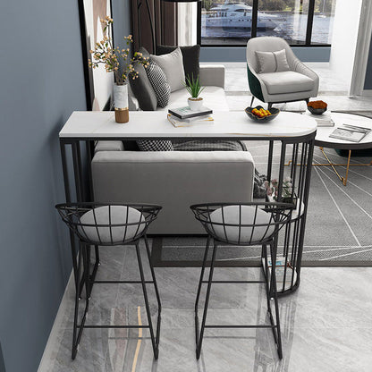 Glam Iron Bistro Table Stone Top Indoor Bar Dining Table with Shelf Black-White Without Chairs Clearhalo 'Bar Furniture' 'Bar Tables' 'bar_tables' 'furn' 'furn_bar_tables' 'Furniture' 'furniture_bar_tables' 'Kitchen & Dining Furniture' 4952798