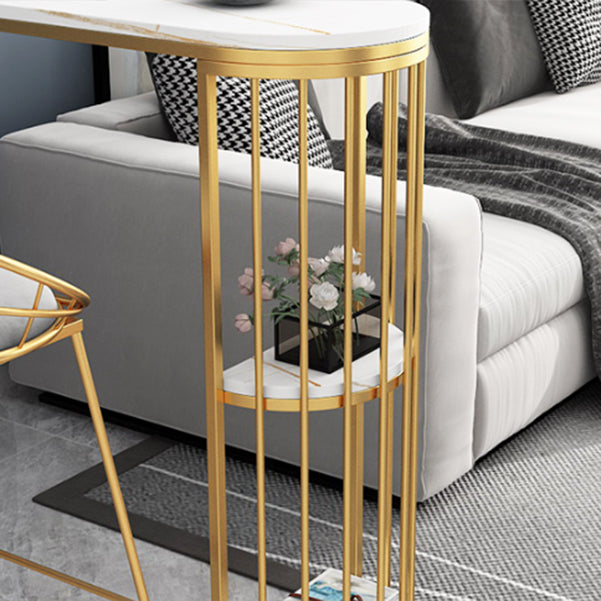 Glam Iron Bistro Table Stone Top Indoor Bar Dining Table with Shelf Clearhalo 'Bar Furniture' 'Bar Tables' 'bar_tables' 'furn' 'furn_bar_tables' 'Furniture' 'furniture_bar_tables' 'Kitchen & Dining Furniture' 4952802