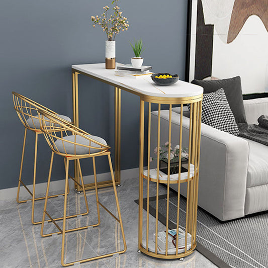 Glam Iron Bistro Table Stone Top Indoor Bar Dining Table with Shelf Clearhalo 'Bar Furniture' 'Bar Tables' 'bar_tables' 'furn' 'furn_bar_tables' 'Furniture' 'furniture_bar_tables' 'Kitchen & Dining Furniture' 4952804