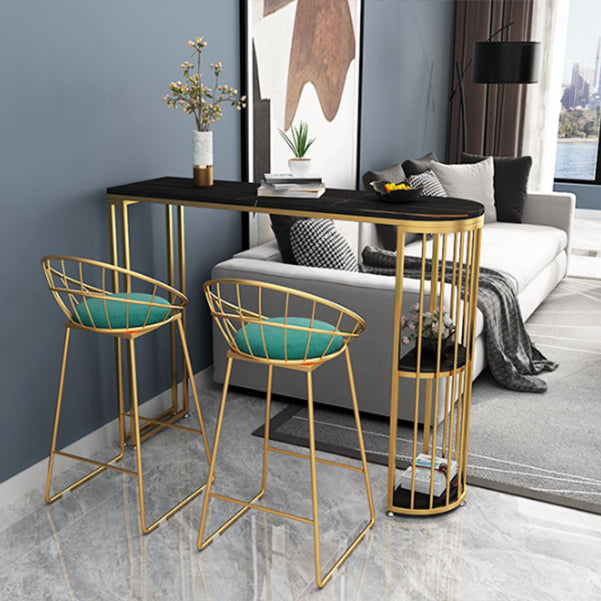 Glam Iron Bistro Table Stone Top Indoor Bar Dining Table with Shelf Clearhalo 'Bar Furniture' 'Bar Tables' 'bar_tables' 'furn' 'furn_bar_tables' 'Furniture' 'furniture_bar_tables' 'Kitchen & Dining Furniture' 4952805