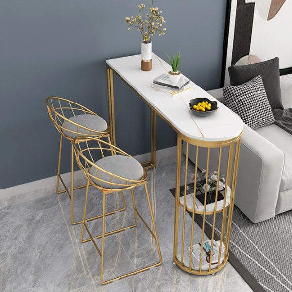 Glam Iron Bistro Table Stone Top Indoor Bar Dining Table with Shelf Clearhalo 'Bar Furniture' 'Bar Tables' 'bar_tables' 'furn' 'furn_bar_tables' 'Furniture' 'furniture_bar_tables' 'Kitchen & Dining Furniture' 4952806