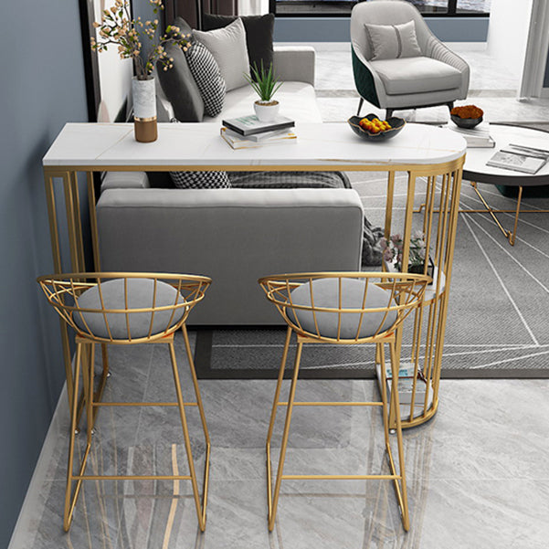 Glam Iron Bistro Table Stone Top Indoor Bar Dining Table with Shelf Clearhalo 'Bar Furniture' 'Bar Tables' 'bar_tables' 'furn' 'furn_bar_tables' 'Furniture' 'furniture_bar_tables' 'Kitchen & Dining Furniture' 4952807