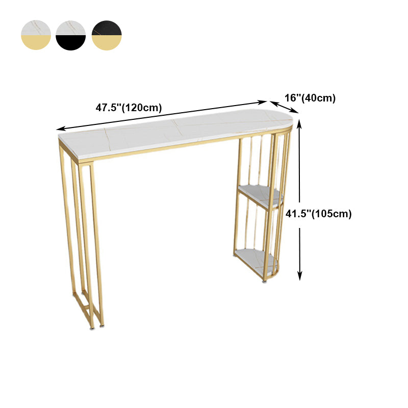 Glam Iron Bistro Table Stone Top Indoor Bar Dining Table with Shelf Clearhalo 'Bar Furniture' 'Bar Tables' 'bar_tables' 'furn' 'furn_bar_tables' 'Furniture' 'furniture_bar_tables' 'Kitchen & Dining Furniture' 4952809