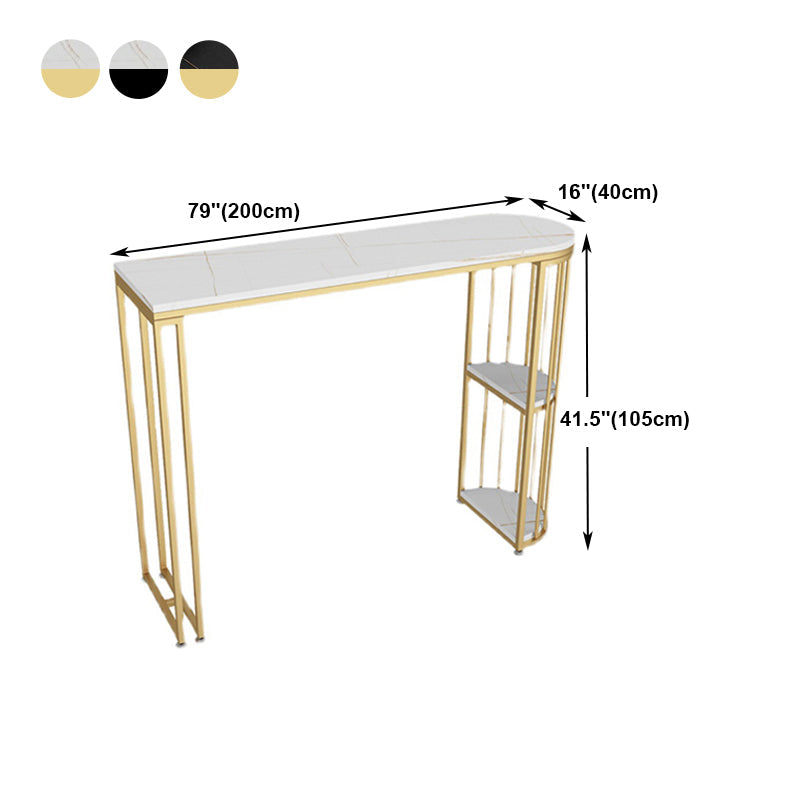 Glam Iron Bistro Table Stone Top Indoor Bar Dining Table with Shelf Clearhalo 'Bar Furniture' 'Bar Tables' 'bar_tables' 'furn' 'furn_bar_tables' 'Furniture' 'furniture_bar_tables' 'Kitchen & Dining Furniture' 4952813