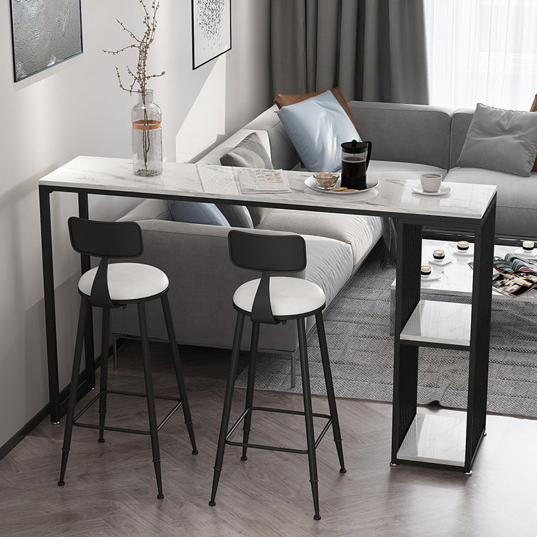 Stone Bar Dining Table Modern Bar Table with Double Pedestal for Living Room Dining Room 63"L x 15.7"W x 41.3"H Without Chairs Clearhalo 'Bar Furniture' 'Bar Tables' 'bar_tables' 'furn' 'furn_bar_tables' 'Furniture' 'furniture_bar_tables' 'Kitchen & Dining Furniture' 4952817