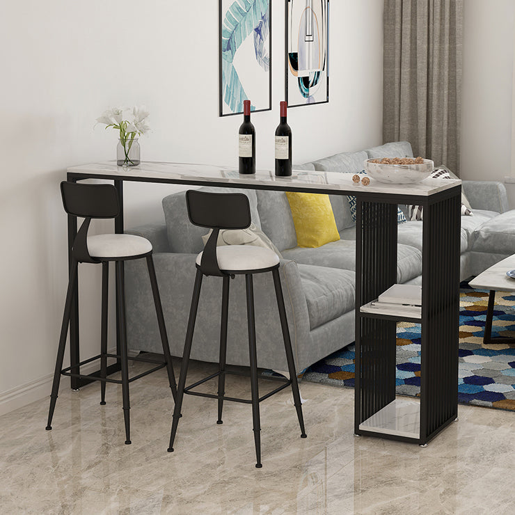Stone Bar Dining Table Modern Bar Table with Double Pedestal for Living Room Dining Room 55.1"L x 15.7"W x 41.3"H Without Chairs Clearhalo 'Bar Furniture' 'Bar Tables' 'bar_tables' 'furn' 'furn_bar_tables' 'Furniture' 'furniture_bar_tables' 'Kitchen & Dining Furniture' 4952818