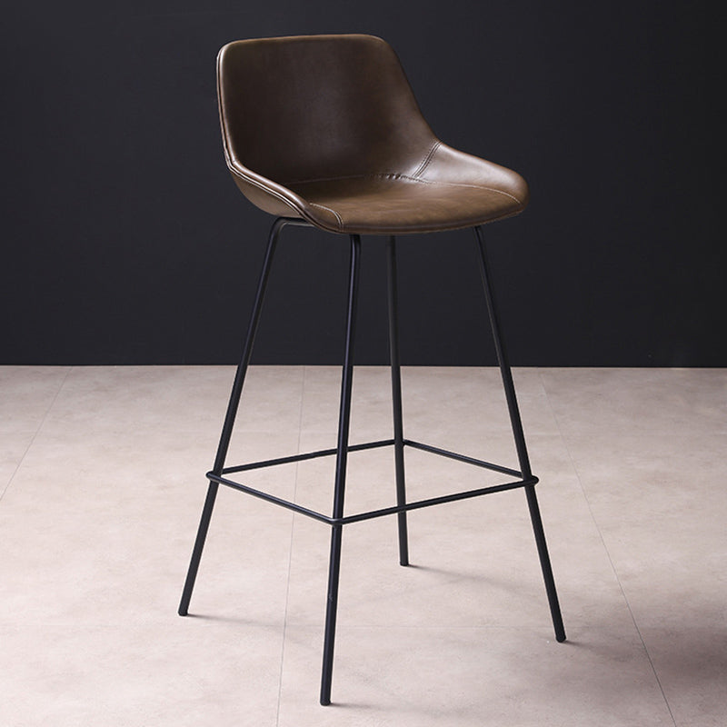 Scandinavian Coffee Shop Low Back Stool Matte Finish Leather Barstool Dark Khaki 1 Piece Clearhalo 'Bar Furniture' 'Bar Stools' 'bar_stools' 'furn' 'furn_bar_stools' 'Furniture' 'furniture_bar_stools' 'Kitchen & Dining Furniture' 4953335