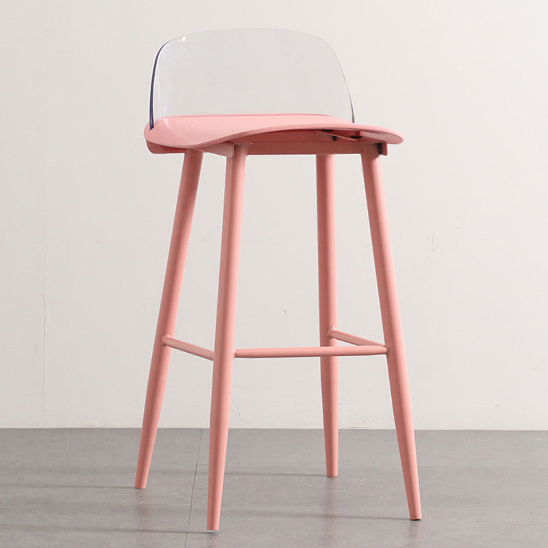 Nordic Armless Backrest Counter Stool Iron Cafe Bar Stool with Acrylic Seat Pink 1 Piece Clearhalo 'Bar Furniture' 'Bar Stools' 'bar_stools' 'furn' 'furn_bar_stools' 'Furniture' 'furniture_bar_stools' 'Kitchen & Dining Furniture' 4953437
