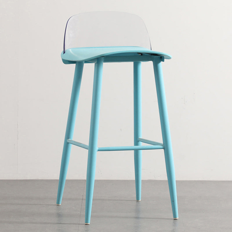 Nordic Armless Backrest Counter Stool Iron Cafe Bar Stool with Acrylic Seat Blue 1 Piece Clearhalo 'Bar Furniture' 'Bar Stools' 'bar_stools' 'furn' 'furn_bar_stools' 'Furniture' 'furniture_bar_stools' 'Kitchen & Dining Furniture' 4953443