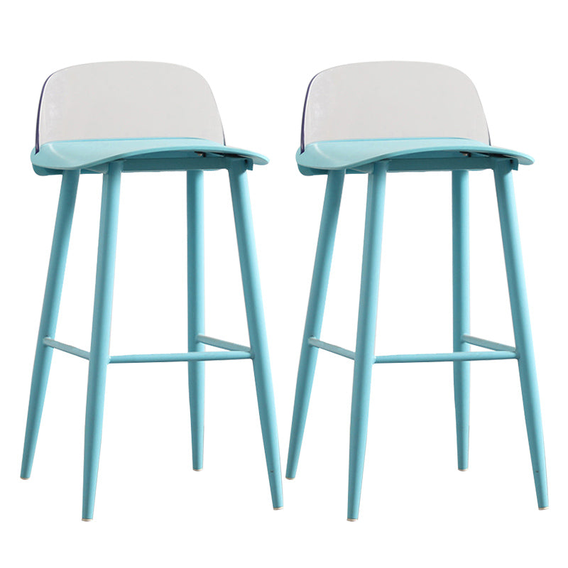 Nordic Armless Backrest Counter Stool Iron Cafe Bar Stool with Acrylic Seat Blue 2 Piece Set Clearhalo 'Bar Furniture' 'Bar Stools' 'bar_stools' 'furn' 'furn_bar_stools' 'Furniture' 'furniture_bar_stools' 'Kitchen & Dining Furniture' 4953444