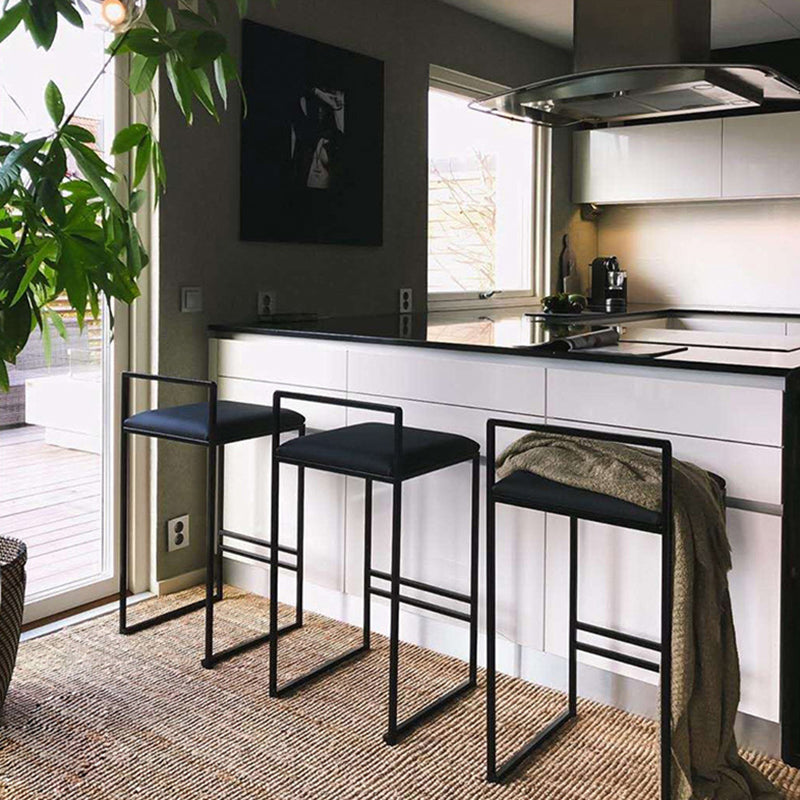 Modern Armless Backrest Counter Stool Iron Cafe Bar Stool with Cushion and Pedal Clearhalo 'Bar Furniture' 'Bar Stools' 'bar_stools' 'furn' 'furn_bar_stools' 'Furniture' 'furniture_bar_stools' 'Kitchen & Dining Furniture' 4953753