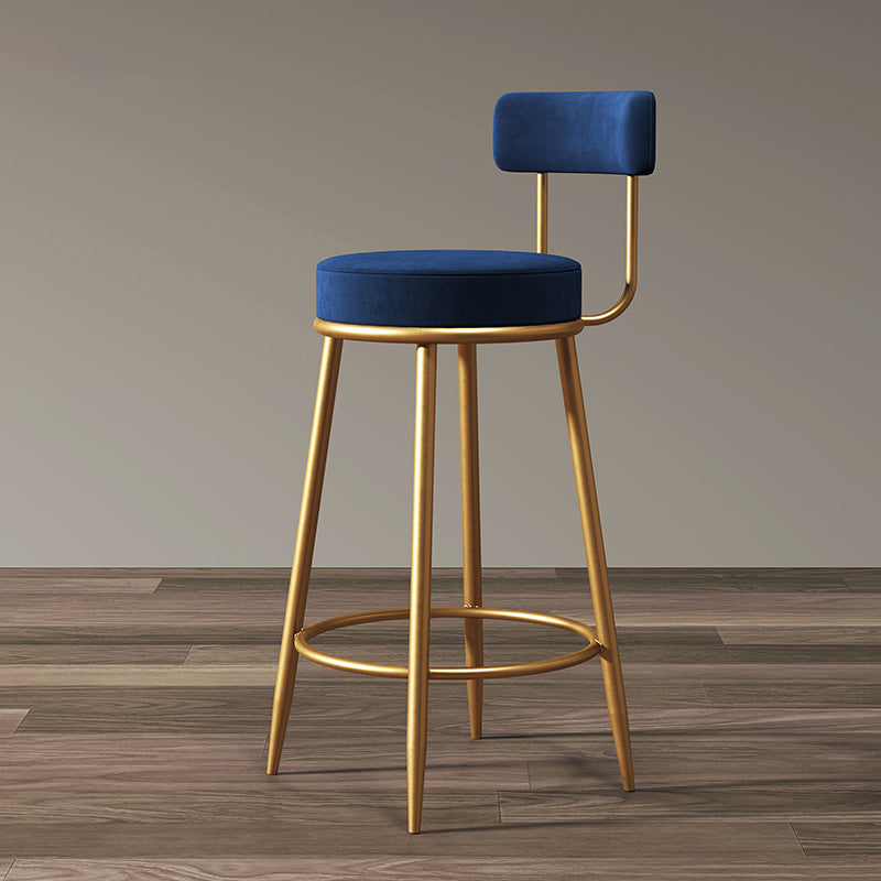 Nordic Armless Backrest Counter Stool Iron Cafe Bar Stool with Velvet Cushion Blue 1 Piece Clearhalo 'Bar Furniture' 'Bar Stools' 'bar_stools' 'furn' 'furn_bar_stools' 'Furniture' 'furniture_bar_stools' 'Kitchen & Dining Furniture' 4953769